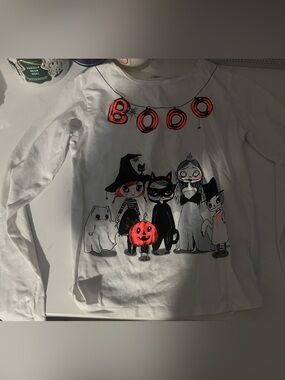 H&M White Kids Halloween Tee with Black and Orange Character Print